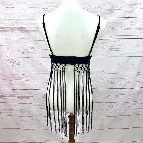 Plunging Neckline Boho Fringe Triangle Bikini Bralette Top - Picture 4 of 5